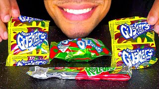 ASMR EATING GUSHERS FRUIT ROLL UPS CANDY NO TALKING MUKBANG JERRY TREATS PARTY FRUIT SNACKS [upl. by Lisab126]