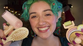 ASMR Elf Does Your Wooden Makeup amp Skincare 🎄holiday roleplay sleep aid layered sounds [upl. by Basso749]