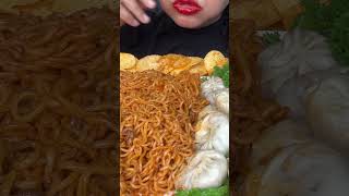 ASMR eating Nongshim Stirfry noodlesMomo chickenLays chips [upl. by Reynolds462]