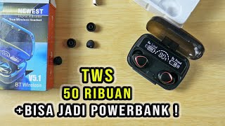 TWS Headset 50 Ribuan Bisa Jadi Powerbank  Bluetooth 51 Led Indicator Bass Mantap Banget [upl. by Foote764]