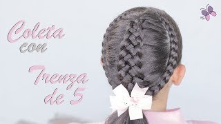 Peinado con Trenza de 5 Cabos  Peinados Escolares  Trenzas de Moda [upl. by Ahsets]