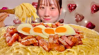 ASMR Carbonara with Fried Egg【Mukbang Eating Sounds】【English subtitles】 [upl. by Alli]