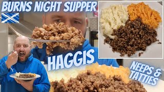 BURNS NIGHT SUPPER  HAGGIS NEEPS AND TATTIES  First Time Tasting Haggis  SCOTTISH FOOD REVIEW [upl. by Liddie228]