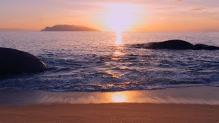 4K ASMR PERFECT SUNSET 60min Ocean Waves Beach Sunset  No Loop [upl. by Rein]