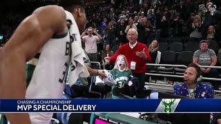 MVP Special Delivery Lucky fans cherish gameworn shoes from Bucks star Giannis Antetkounmpo [upl. by Nemzzaj]