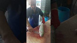 Steps of cleaning salmon in the fish market [upl. by Ys]