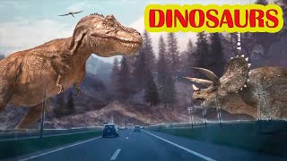 Biggest dinosaurs crossing the road Dinosaurs fight animation My dino cartoon for toddlers 2024 [upl. by Aliza]