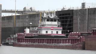 Ohio River Towboat and Barges exiting Meldahl Lock and Dam [upl. by Lewiss834]