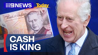 King Charles III presented with first banknotes featuring his face  9 News Australia [upl. by Sueaddaht]