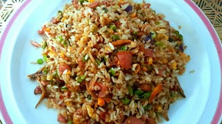 Spicy Fried Rice With EggsHotdogs and DilisFried AnchoviesRecipe [upl. by Dehnel343]