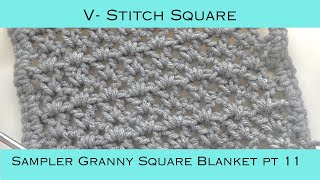 VStitch Square Sampler Granny Square Blanket Pt 11 crochettutorial crochetforbeginners [upl. by Eicyac]