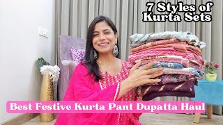 Best Festive Kurta Pant Dupatta Haul l Diwali Shopping Haul l Dream Simple [upl. by Arraes943]