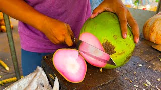 Rare Pink Coconut  Ever seen This Coconut Cutting Skills  Cambodian Street Food [upl. by Yziar]