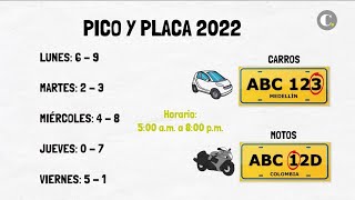 ¡Atentos Así será el pico y placa en el primer semestre de 2022  El Colombiano [upl. by Asen]