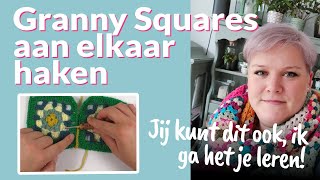 Twee lapjes of granny squares aan elkaar haken  Tutorial haaktechniek  Gek op Haken [upl. by Avika]