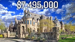 Touring a 7495000 Dallas CASTLE With INSANE Playboy Mansion GROTTO [upl. by Ainafets]