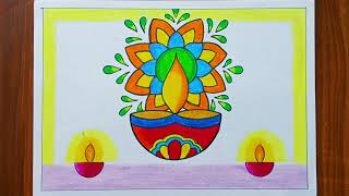 Diwali Rangoli drawing  Rangoli drawing easy  Diya drawing  diwali scene drawing easy diwali [upl. by Jillene]