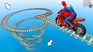 الأبطال الخارقين على القضبان دوامة قمع جسر  SPIDERMAN on Motorcycle in Spiral Bridge Stunt Ride [upl. by Antons615]