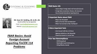 FBAR Basics  Avoid Foreign Account Reporting FinCEN 114 Problems Golding amp Golding [upl. by Hauger]