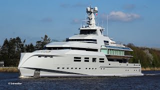 NORN  Yacht 1601  maiden voyage of brand new LURSSEN superyacht with sailing at Kiel Canal  4K [upl. by Ahseyk]