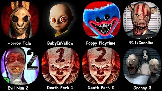 Horror TaleBabyInYellowPoppy Playtime911CannibalEvil Nun 2Death Park 1Death Park 2Granny 3 [upl. by Elvie]