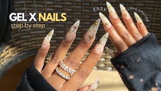 Watch Me Do Gel X Nails At Home 💅🏽  BEGINNER FRIENDLY gel x nails tutorial [upl. by Anecusa]