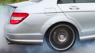 Mercedes C63 AMG in Action Best of 2013 Onboard Burnout Kickdown Acceleration V8 Sound Revs Donuts [upl. by Milford805]