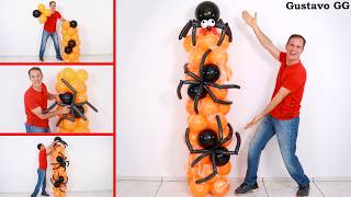 Decoraciones de halloween 😱 ARAÑA CON GLOBOS 🕷 Decoracion con globos para halloween ✨  Gustavo gg [upl. by Elpmid]