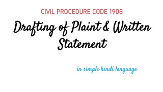 Drafting  Plaint and Written Statement in Hindi  Civil Procedure Code 1908 [upl. by Frerichs]