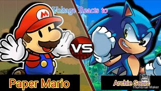 Voltage Reacts to Crossover Colosseum Archie Sonic vs Paper Mario [upl. by Yrallam]