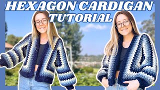 Crochet Hexagon Cardigan TUTORIAL How To Crochet A Granny Hexagon Cardigan 💙  Hooks and Heelers [upl. by Nomyaw704]