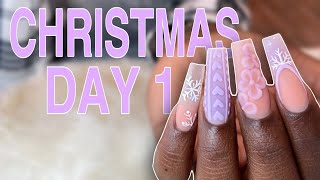 Lavender Christmas Nail Art  Acrylic Application Tutorial  Watch Me Work [upl. by Dessma]