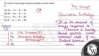 The order of decreasing ionisation enthalpy in alkali metals is [upl. by Ioab]