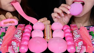 ASMR GIANT PINK DAIFUKU MOCHI STRAWBERRY SCREW BAR PEACH POLAPO CRYSTAL SUGAR MARSHMALLOW KABOB먹방 [upl. by Eskill]