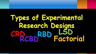 Types of Experimental Research Designs  CRD RBD RCBD LSD FD  Research Methods  Practical Research [upl. by Dibrin148]