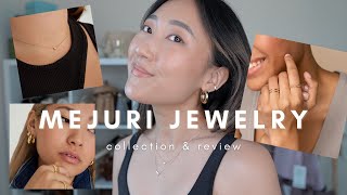 MEJURI jewelry collection amp review diamond necklace chunky large hoops 14k gold rings [upl. by Aihceyt]