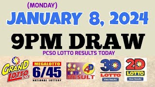 Lotto Result Today 9pm draw January 8 2024 655 645 4D Swertres Ez2 PCSOlotto [upl. by Vasiliu]