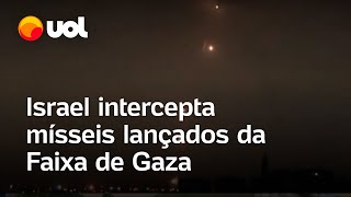 Guerra Israel x Hamas Sistema ‘Domo de Ferro’ intercepta mísseis lançados da Faixa de Gaza veja [upl. by Johanna]