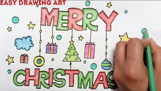 how to make Christmas poster drawing for kids  easy amp simple Christmas greeting card drawing [upl. by Hsetim]