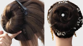 Fashionable jura Hairstyle for gown dress  Hairstyle for Saree  Hair tutorial [upl. by Sillaw]