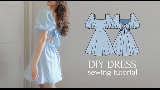 DIY PuffSleeved Dress with an Open Back  NEW PDF Sewing Pattern [upl. by Etterual]