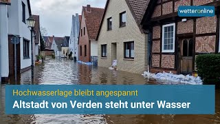 Hochwasserlage bleibt angespannt – Altstadt von Verden unter Wasser [upl. by Larimer]