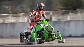 Snowmobile 14 Mile Acceleration on a Drag Strip  Arctic Cat XF 9000 Turbo on Asphalt [upl. by Liv]