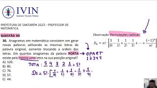 Questão 30  Professor de Matemática IVIN  Prefeitura de Santarém 2023 [upl. by Peters192]