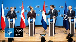 NATO Secretary General with the Prime Ministers of Czechia Denmark and The Netherlands 17 APR 2024 [upl. by Akkahs416]