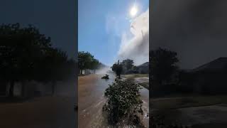 Water gush from broken pipe floods Hurst Texas neighborhood [upl. by Ennaylil]