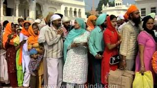 Devotees gathered to pay their respects at the Golden temple in Amritsar [upl. by Jordan]