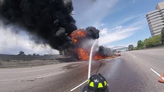 Massive Fuel Tanker Fire on I25 Near Denver Complete HD Fire Department Footage [upl. by Atteniuq]