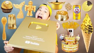 TANTANGAN MAKANAN EMAS  Mukbang Gold food  One Color Food  Chocolate Dessert Eating Show [upl. by Ynafetse]