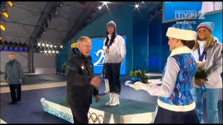 Ceremonia medalowa Justyny Kowalczyk 13022014r Sochi 2014 [upl. by Yelkao]